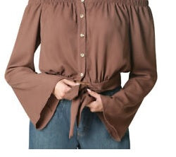 Style & Co Women's Off-The-Shoulder Bell-Sleeve Top Brown Size X-Large