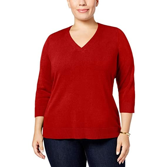 Karen Scott Women's Cotton Sweater Red Size XX-Large