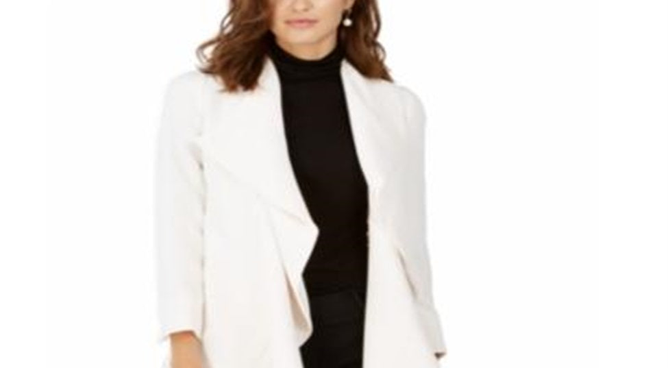 Anne Klein Women's Cascade Collar Topper Jacket Pearl White Size 4