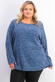 Karen Scott Women's Petite Marled Sweatshirt Blue Size Medium