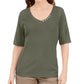 Karen Scott Women's Button-Detail V-Neck Top Green Size Medium