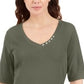 Karen Scott Women's Button-Detail V-Neck Top Green Size Medium