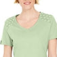 Karen Scott Women's Eyelet-Shoulder V-Neck Top Green Size X-Small