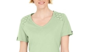 Karen Scott Women's Eyelet-Shoulder V-Neck Top Green Size X-Small