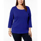 Karen Scott Women's Plus Size Cotton Scoop-Neck Top Blue Size 0X