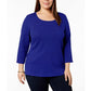 Karen Scott Women's Plus Size Cotton Scoop-Neck Top Blue Size 0X