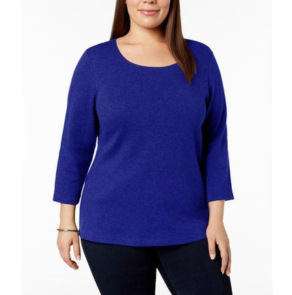 Karen Scott Women's Plus Size Cotton Scoop-Neck Top Blue Size 0X