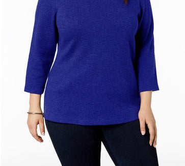 Karen Scott Women's Plus Size Cotton Scoop-Neck Top Blue Size 0X