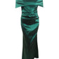 Vince Camuto Women's Satin Foldover Off-The-Shoulder Gown Green Size 2