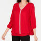 JM Collection Women's Jeweled Tiered-Hem Blouse Red Size Medium