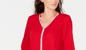JM Collection Women's Jeweled Tiered-Hem Blouse Red Size Medium