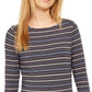 Anne Klein Women's Striped Long Sleeve Jewel Neck Top Blue Size X-Small