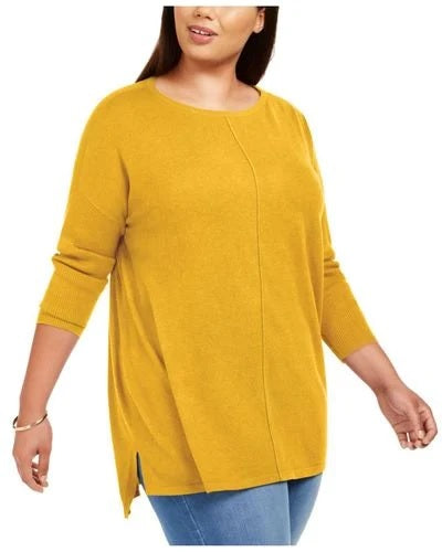 Style & Co Women's Women S Plus Seam-Front Tunic Sweater Yellow  Size PS