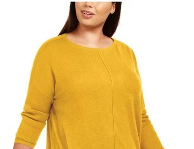 Style & Co Women's Women S Plus Seam-Front Tunic Sweater Yellow  Size PS