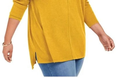 Style & Co Women's Women S Plus Seam-Front Tunic Sweater Yellow  Size PS