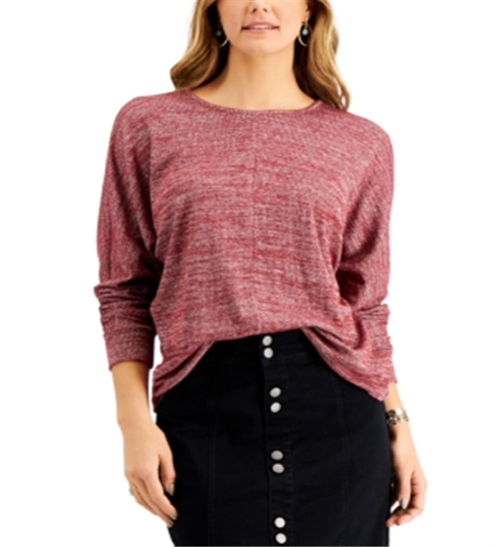 Style & Co Women's Heathered Dolman Sleeve Top Red Size Large