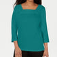 Karen Scott Women's Crochet Square-Neck Top Green Size X-Small