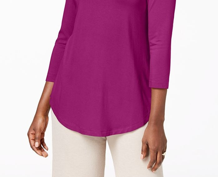 JM Collection Women's Petite Three-Quarter-Sleeve Top Pink Size PL