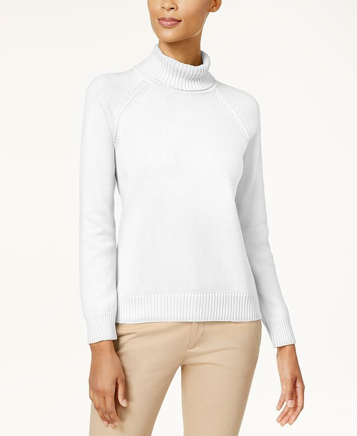 Karen Scott Women's Petite Ribbed-Knit Cotton Turtleneck White Size SM