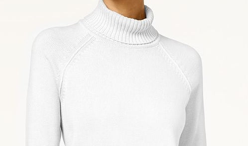Karen Scott Women's Petite Ribbed-Knit Cotton Turtleneck White Size SM