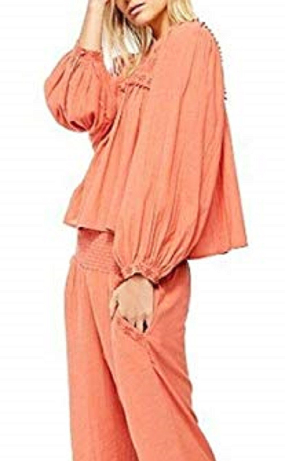 Free People Women's Long Sleeve Jewel Neck Top Orange Size X-Small