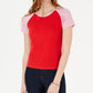 Hippie Rose Juniors' Colorblocked Rib Knit Baseball T-Shirt Red/Pink Size Large