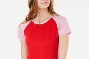 Hippie Rose Juniors' Colorblocked Rib Knit Baseball T-Shirt Red/Pink Size Large