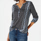 Style & Co Women's Printed Roll Tab Sleeve Top Black Size -PL