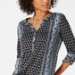 Style & Co Women's Printed Roll Tab Sleeve Top Black Size -PL