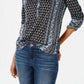 Style & Co Women's Printed Roll Tab Sleeve Top Black Size -PL