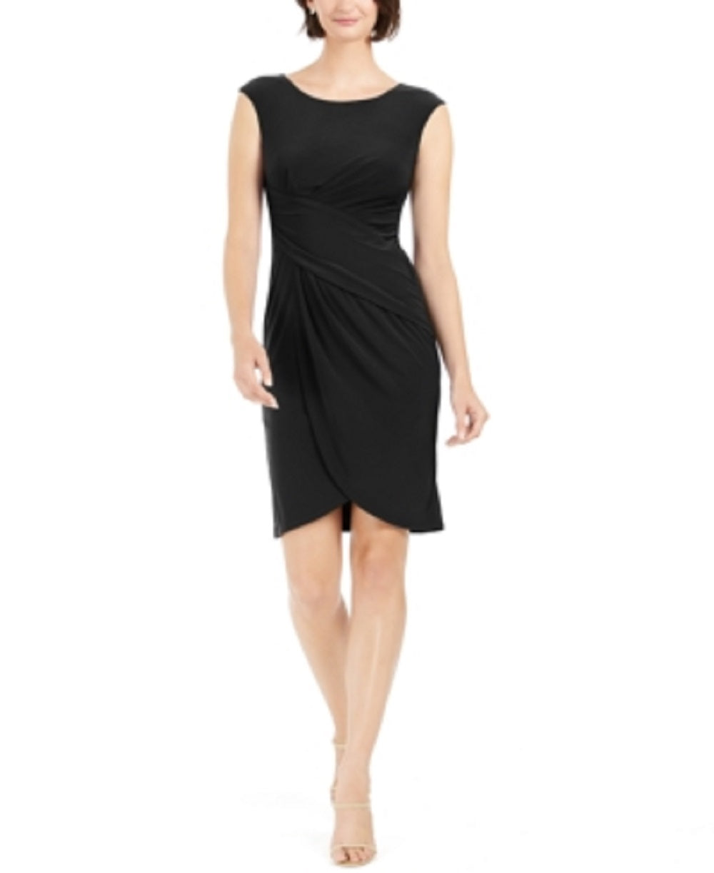Jessica Howard Women's Cap Sleeve Cowl Neck Above The Knee Sheath Evening Dress Black Size 4 Petite