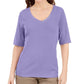 Karen Scott Women's Button Detail V Neck Top Purple Size Medium