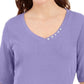 Karen Scott Women's Button Detail V Neck Top Purple Size Medium