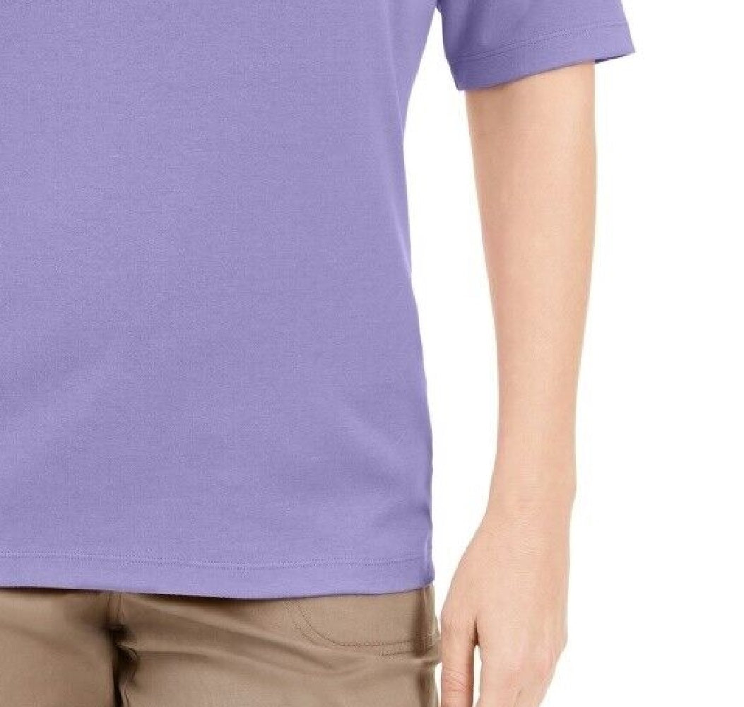 Karen Scott Women's Button Detail V Neck Top Purple Size Medium