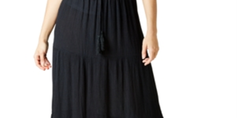 Ultra Flirt Women's Tiered Crinkle Maxi Skirt Black Size X-Large