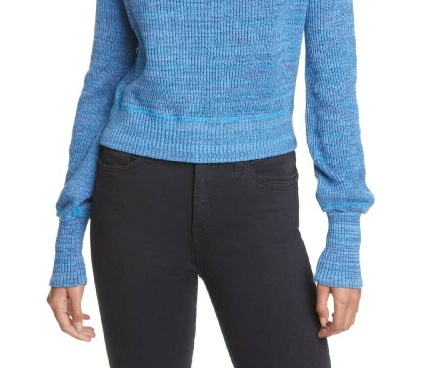 Free People Women's Printed Long Sleeve Jewel Neck Sweater Blue Size Small