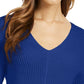 Charter Club Women's Textured Ribbed Long Sleeve V Neck Sweater Blue Size Petite Small