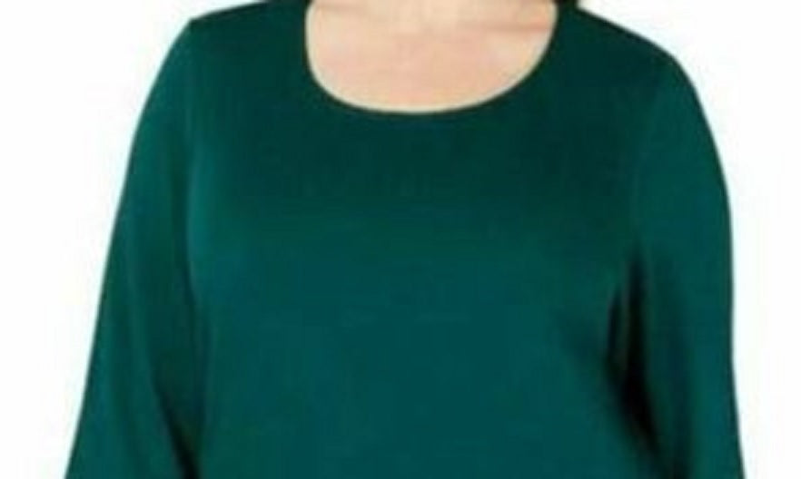 करेन स्कॉट महिलाओं के प्लस 3/4 स्लीव राउंड नेक टॉप हरा आकार 0X