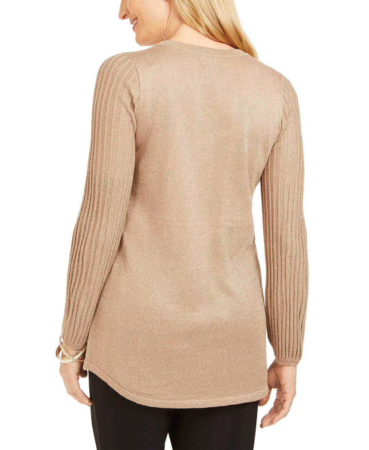 JM Collection Women's Lurex Lattice-Neck Blouse  Gold Size X-Small