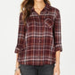 Style & Co Women's Plaid One-Pocket Shirt Wine/White Size XX-Large