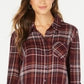 Style & Co Women's Plaid One-Pocket Shirt Wine/White Size XX-Large