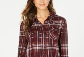 Style & Co Women's Plaid One-Pocket Shirt Wine/White Size XX-Large