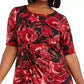 Connected Women's Metallic Floral-Print Sarong Dress Red /Black  Size Petite Small