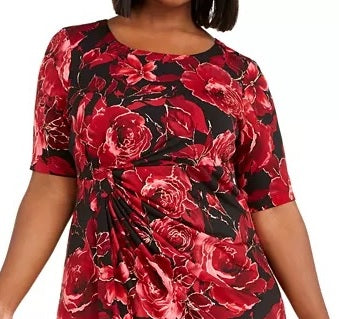 Connected Women's Metallic Floral-Print Sarong Dress Red /Black  Size Petite Small