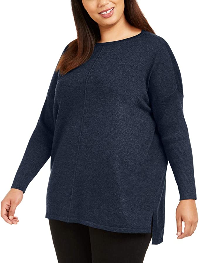 Style & Co Women's Plus Seamfront Mixed Media Tunic Top Blue  Size 0X