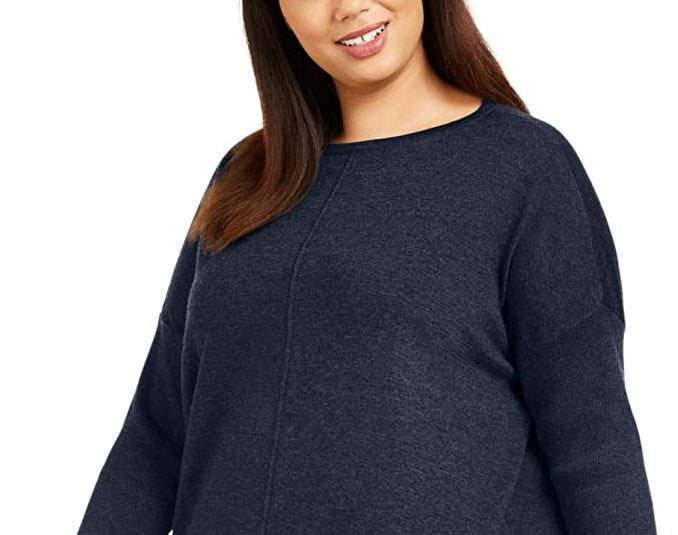Style & Co Women's Plus Seamfront Mixed Media Tunic Top Blue  Size 0X