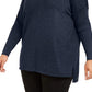 Style & Co Women's Plus Seamfront Mixed Media Tunic Top Blue  Size 0X
