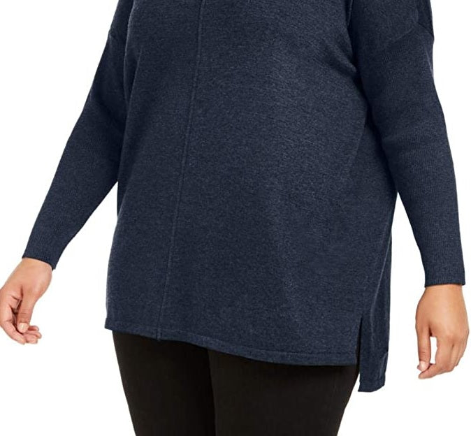 Style & Co Women's Plus Seamfront Mixed Media Tunic Top Blue  Size 0X