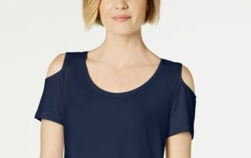JM Collection Women's Cold Shoulder Top Blue Size X-Large