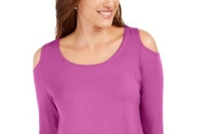JM Collection Women's Cold Shoulder Top Pink Size X-Large